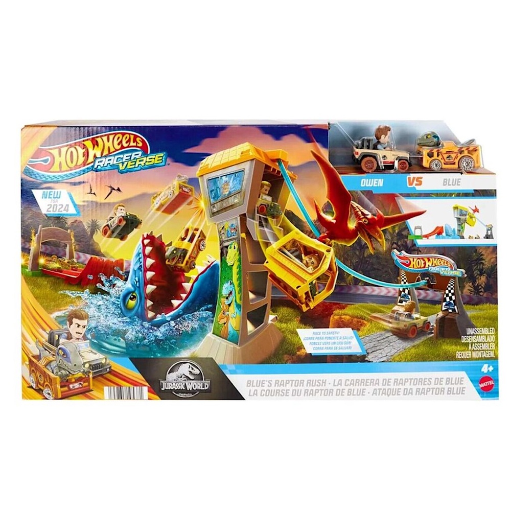 Racer Verse Hot Wheels Jurassic World Blue's Raptor Rush Set Owen Vs Blue